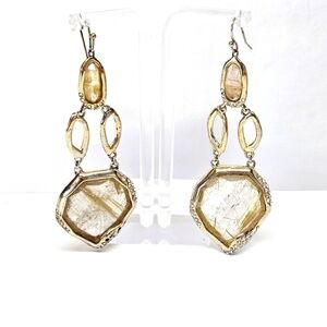 Alexis Bittar Gold Plated Crystal Dangle Drop French Hook Earrings Statement